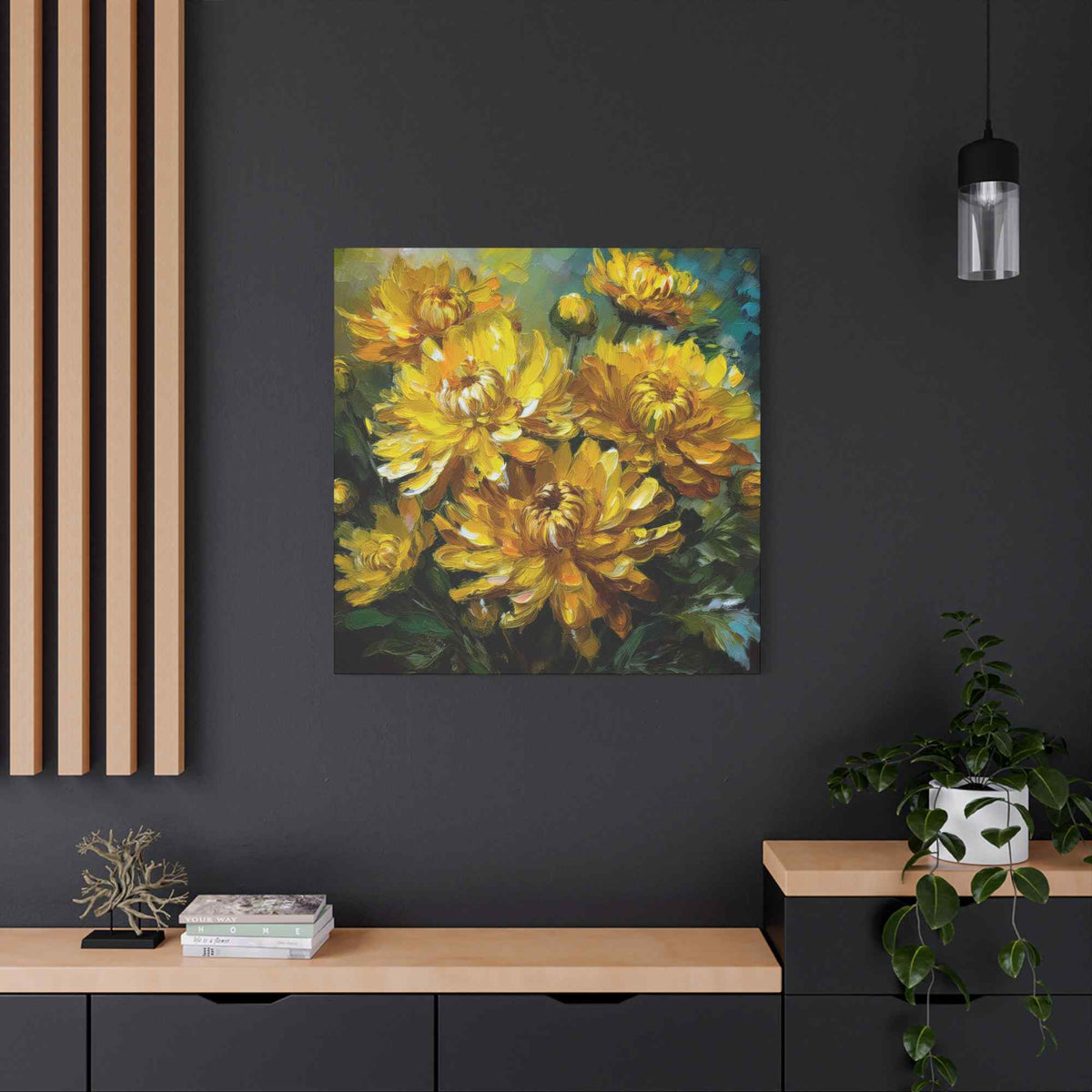 Chrysanthemums Print Canvas, Floral Oil Paint Print 20x20, 24x24, 30x30, 32x32, 36x36 Art Design Pine-Wood Inner Frame MC-162