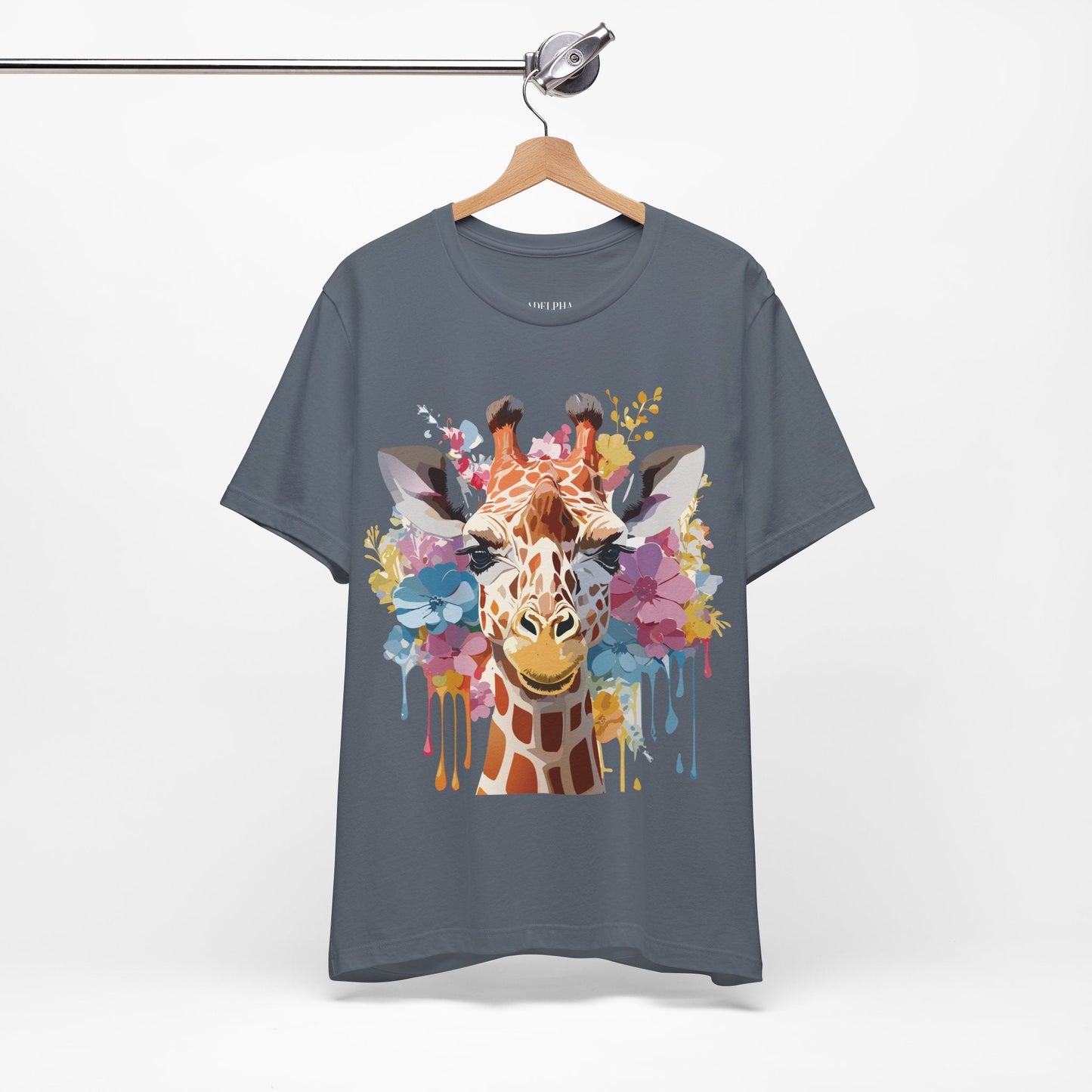Giraffe Graphic Tee Unisex Premium Short Sleeve Jersey Shirt With Vintage Inspired Art By Adelpha