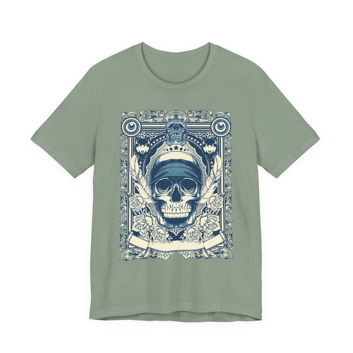 Skull Crown Graphic Tee Vintage Ornate Skull Illustration Rock Band T-Shirt