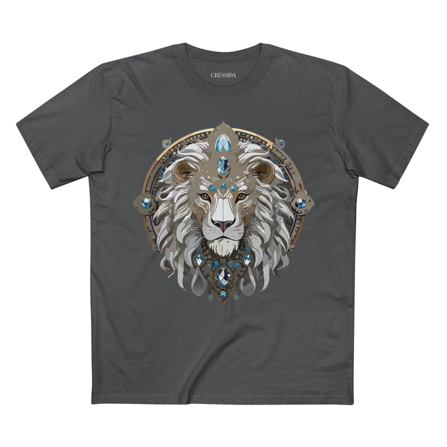 Lion Graphic Unisex 100 Cotton Tee With Unique Animal Golden Medallion Art Design 56