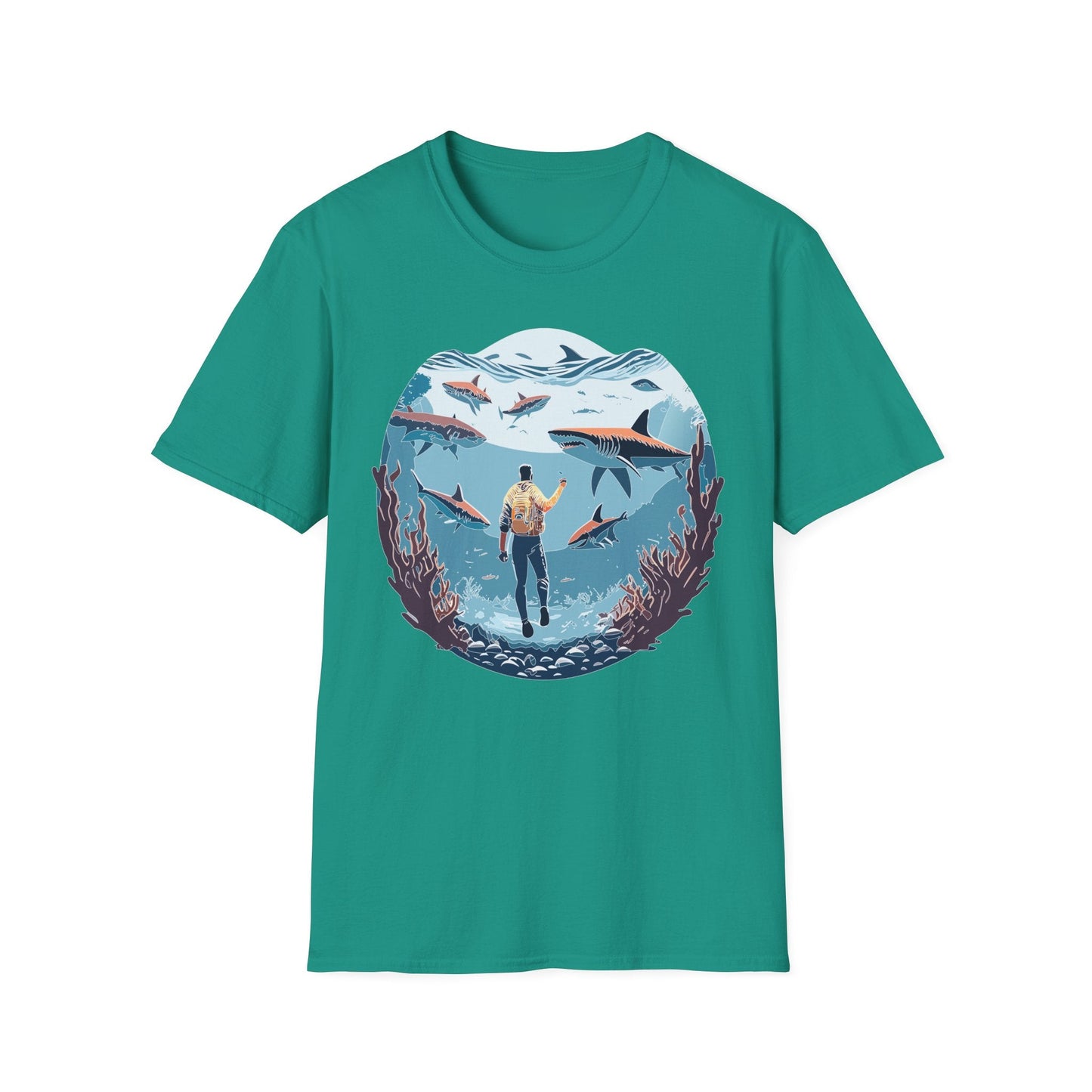 Ocean Theme Unisex Softstyle T Shirt 64000 Cotton Tee With Ocean Art Design Breathable