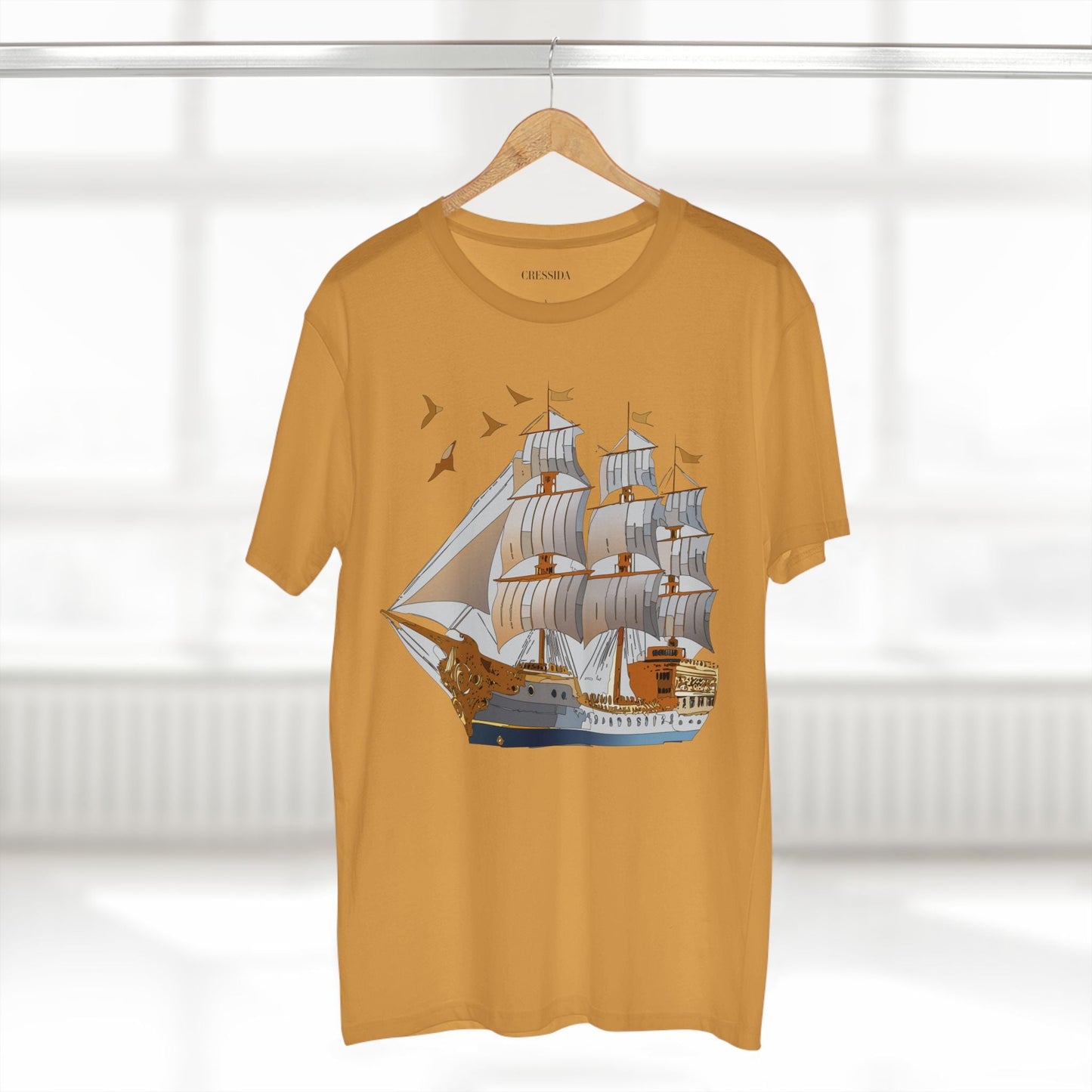 Ship Graphic Unisex 100 Cotton T-Shirt with Gold Frigate Art Design 4