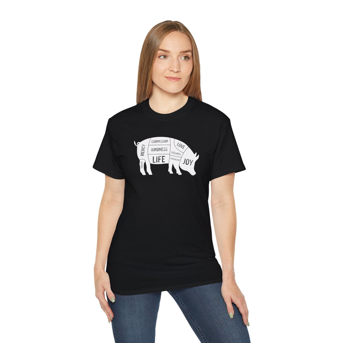 Pig Diagram Typography Tee | Love, Joy, Kindness, Life