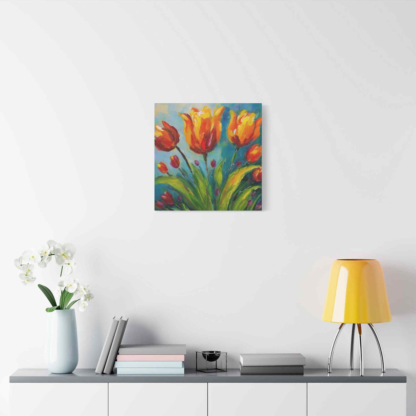 Tulips Print Canvas, Floral Oil Paint Print 20x20, 24x24, 30x30, 32x32, 36x36 Art Design Pine-Wood Inner Frame MC-143