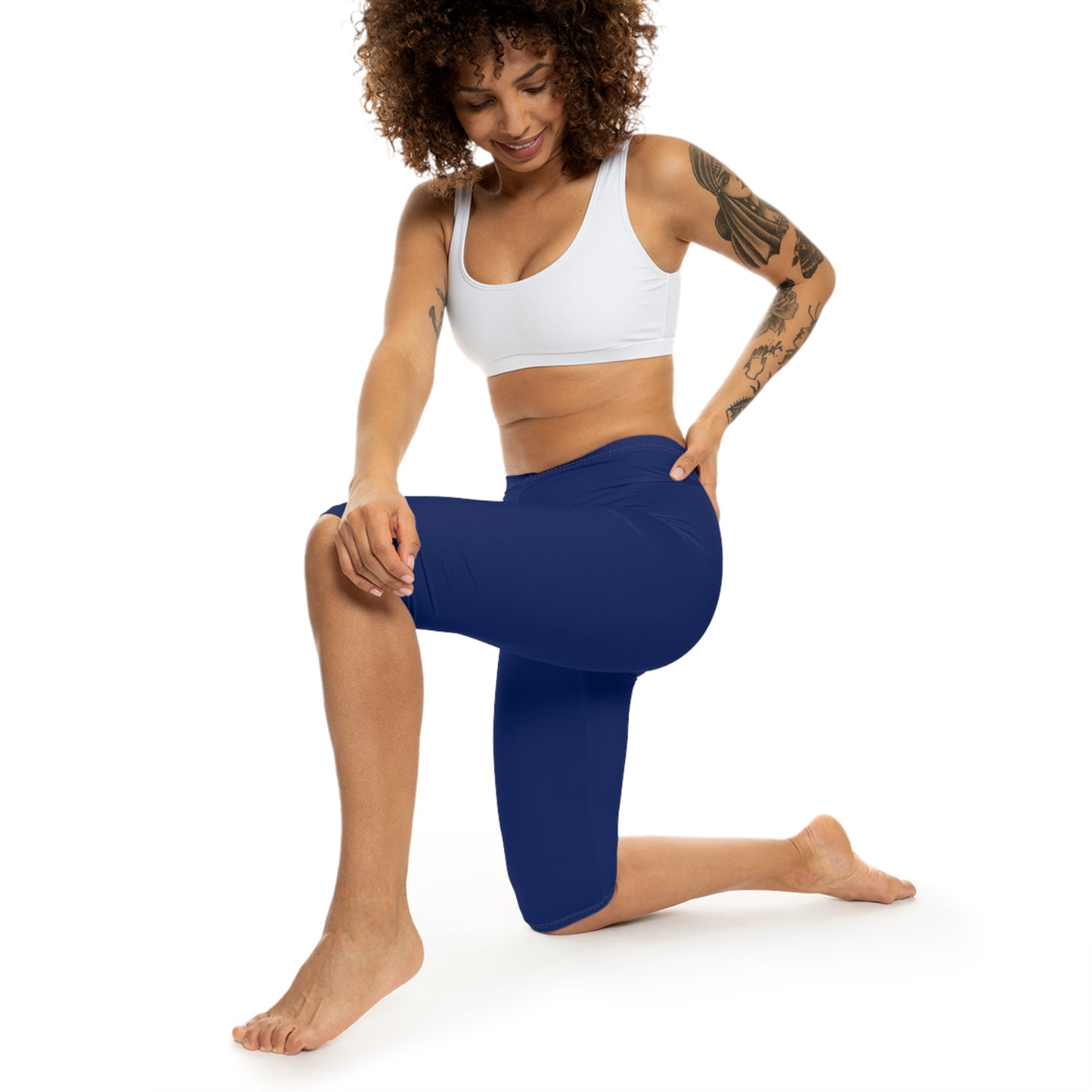 Imperial Blue Color Women's Brushed Suede Poly Span Casual Capri Leggings XS-2XL