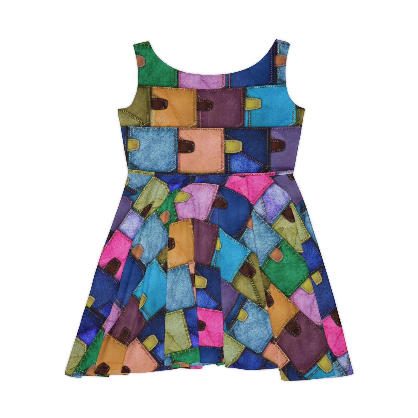 Women Denim Print Skater Dress, Denim Print Poly-Span Dress - 12