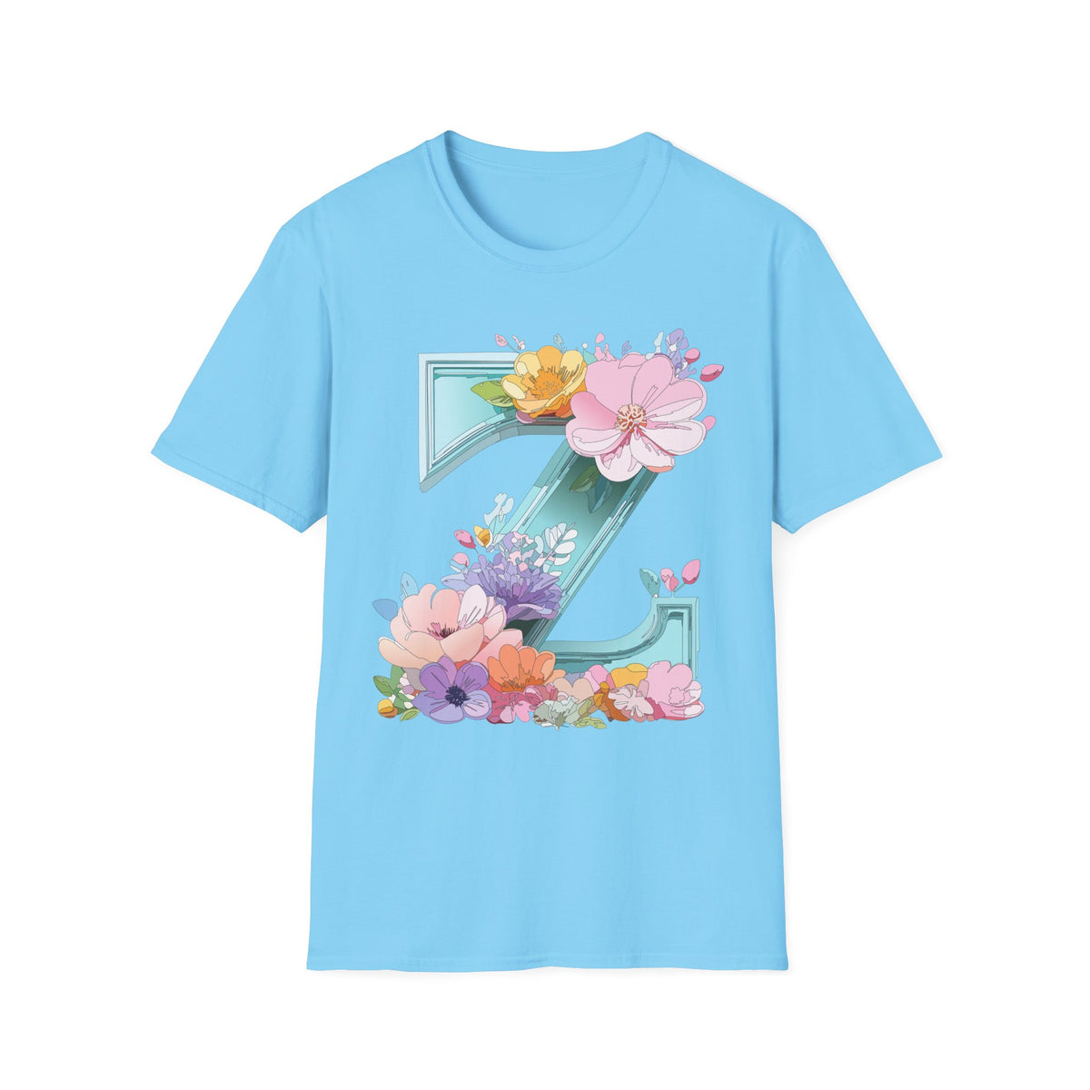 Floral Letter Z T-Shirt | Floral Initial Tee, Monogram Z Shirt