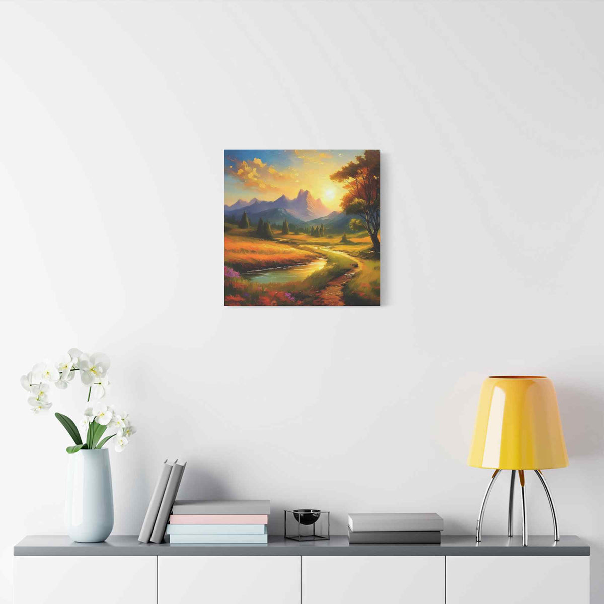 Landscape Print Canvas, Oil Paint Print 20x20, 24x24, 30x30, 32x32, 36x36 Art Design Print Pine-Wood Inner Frame MC-37