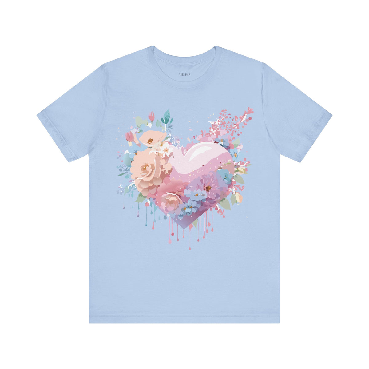 Valentine's Day Graphic Unisex Cotton Bella+Canvas Tee with Floral Art Design d138
