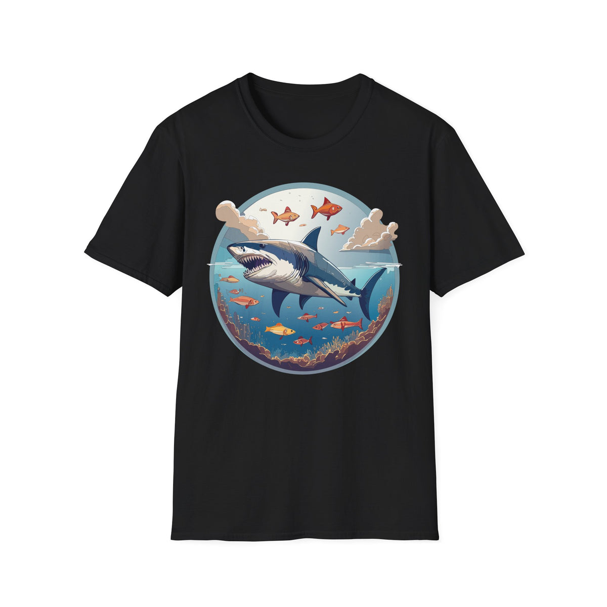 Great White Shark Ocean Scene T-Shirt | Shark Graphic Tee, Marine Life Art