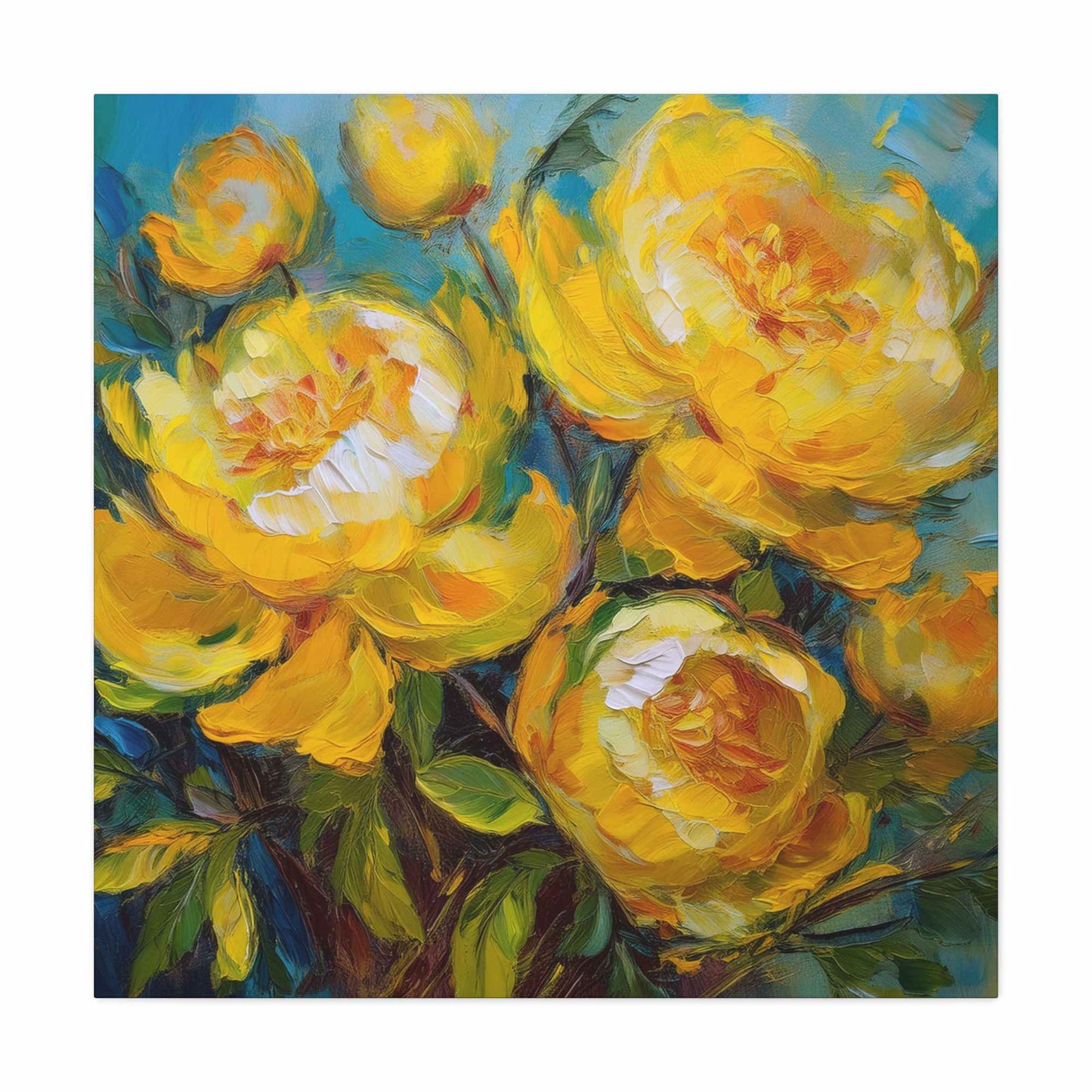 Yellow Peonies Print Canvas, Floral Oil Paint Print 20x20, 24x24, 30x30, 32x32, 36x36 Art Design Pine-Wood Inner Frame MC-120