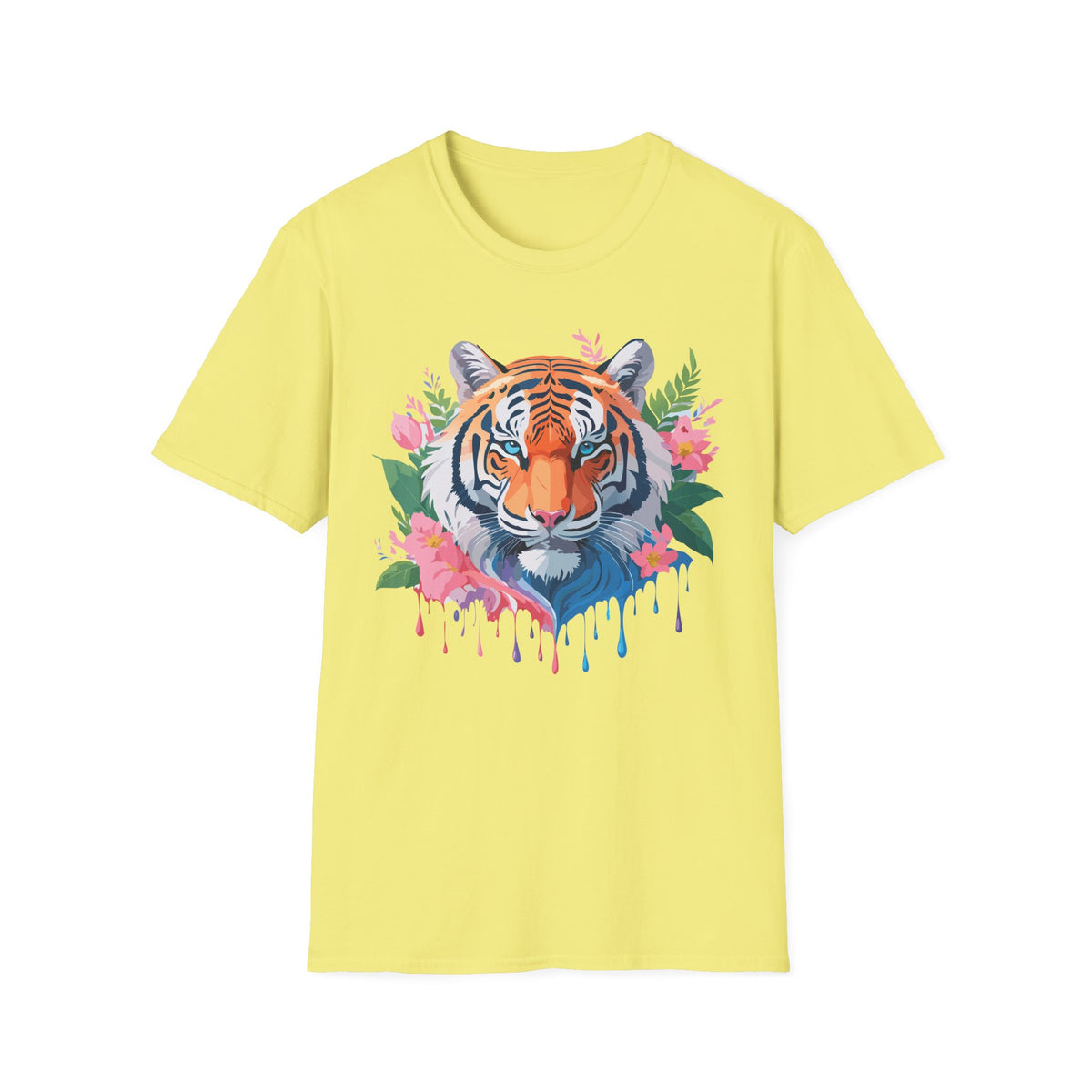 Floral Tiger Head T-Shirt | Watercolor Tiger Face with Flowers