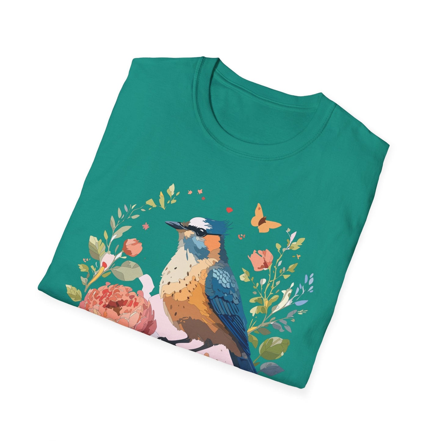 Floral Bird T Shirt Unisex Softstyle Gildan 64000 Tee 100 Percent Ring Spun Cotton