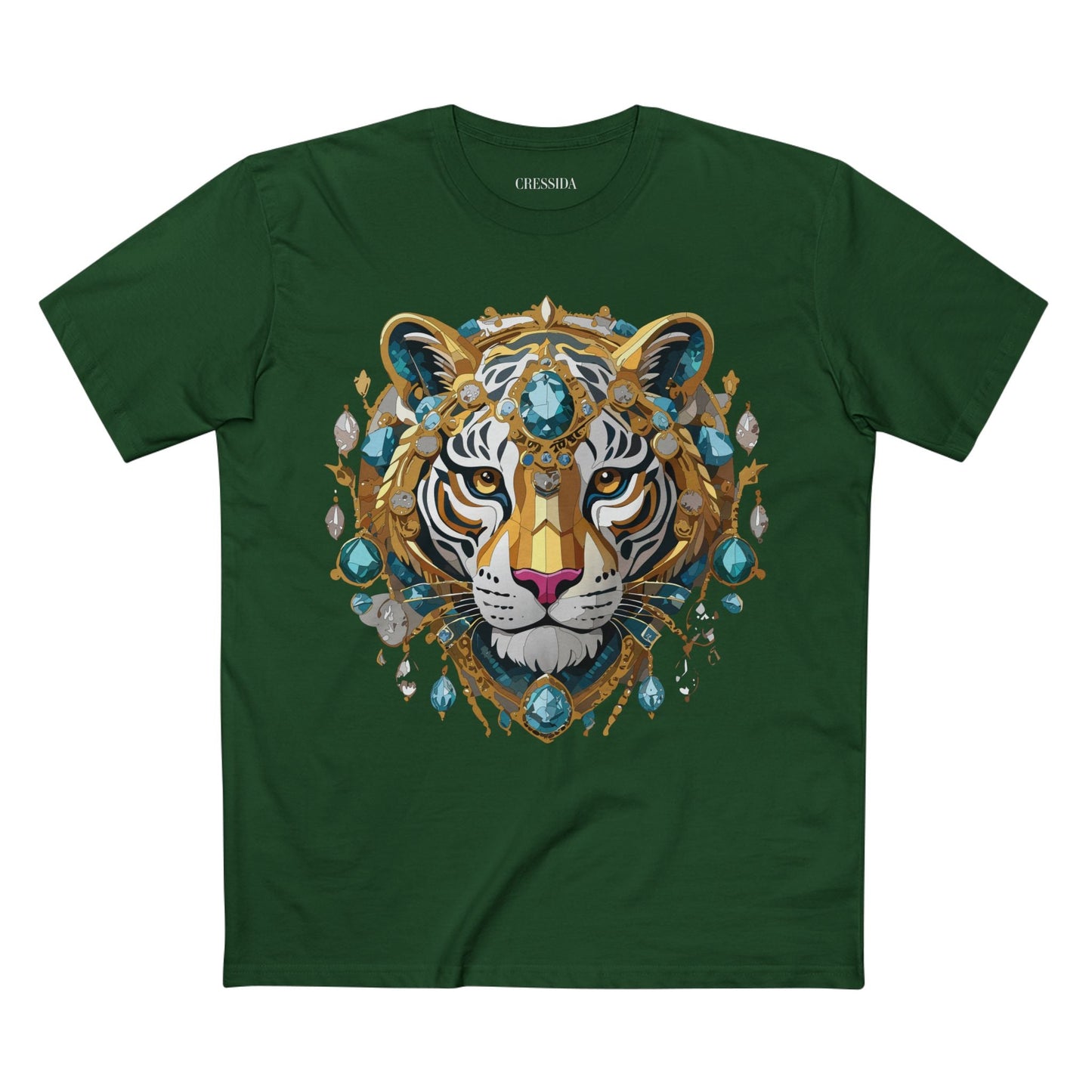 Tiger Graphic Unisex 100 Cotton Tee With Unique Animal Golden Medallion Art Design 50