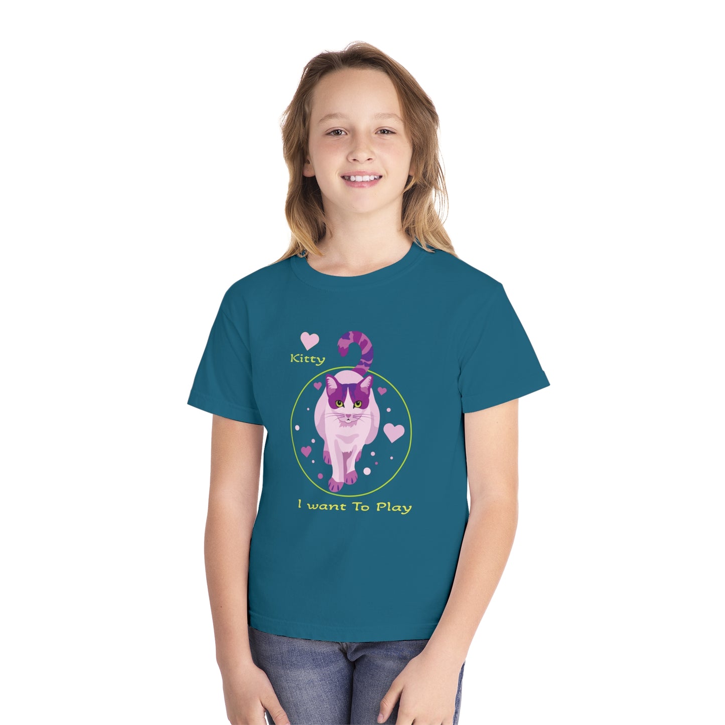 Youth Tee Shirt with Fancy Cat