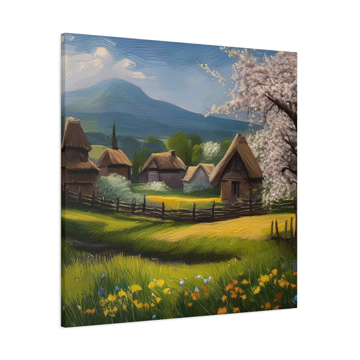 Countryside Spring Print Canvas, Oil Paint Print 20x20, 24x24, 30x30, 32x32, 36x36 Art Design Pine-Wood Inner Frame MC-110