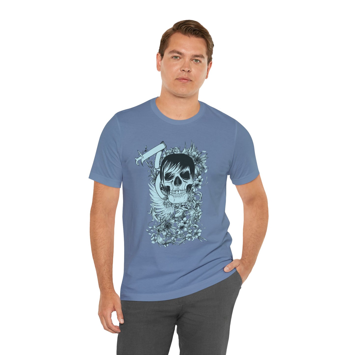 Sky Skull Graphic Design Tee, Skull Shirt, Vintage Tees, Art Design T-Shirt, Vintage Graphic Tee, Art Shirts with Skulls