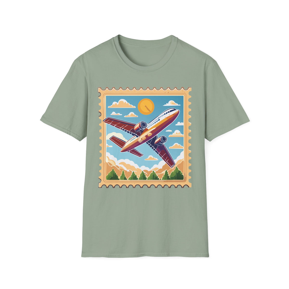 Retro Airplane Stamp design T-Shirt | Vintage Travel Plane Graphic Tee Unisex 100 Cotton Gildan T-Shirt