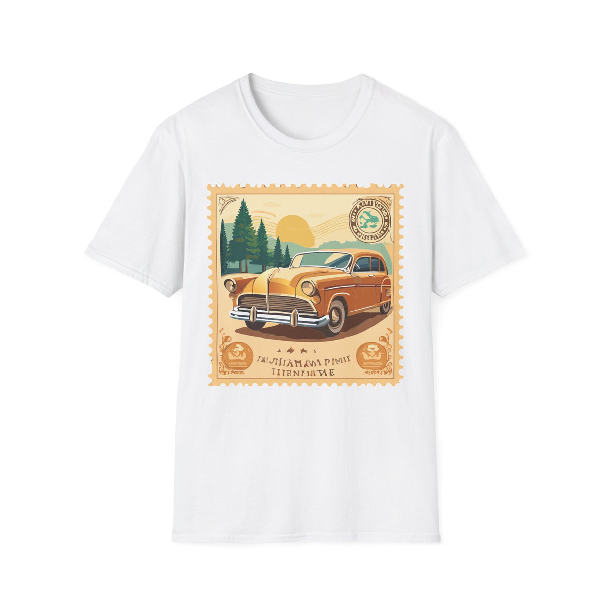 Vintage Classic Car Stamp T-Shirt | Retro Roadtrip Scenic Graphic Tee Unisex 100 Cotton Gildan T-Shirt