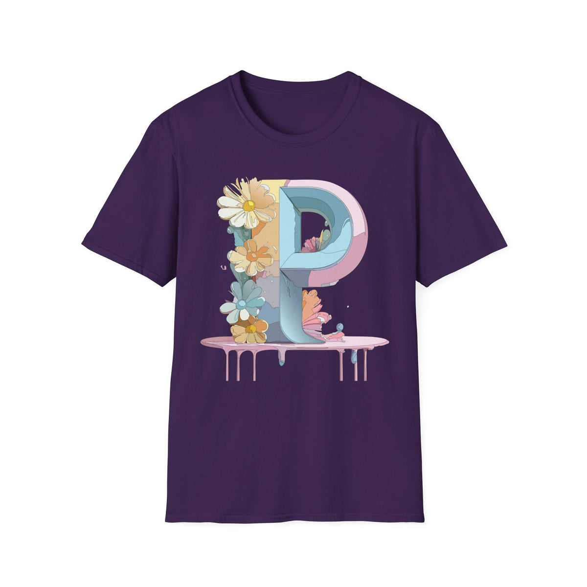 Letter P Floral Monogram T-Shirt | Pastel Daisy Initial Tee