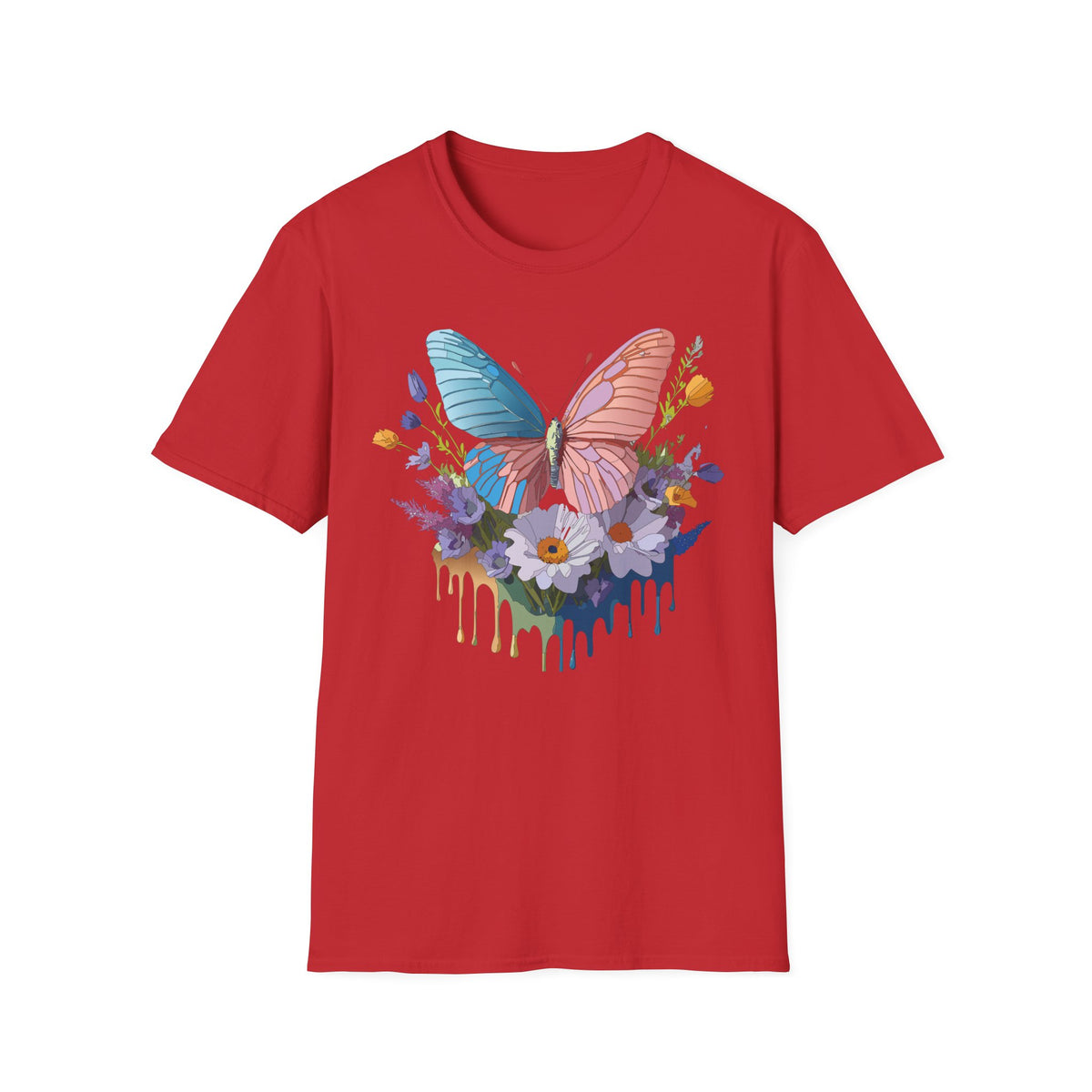 Butterfly Bloom T-Shirt — Pastel Wing Floral Drip Graphic Design Unisex 100 Cotton Gildan T-Shirt