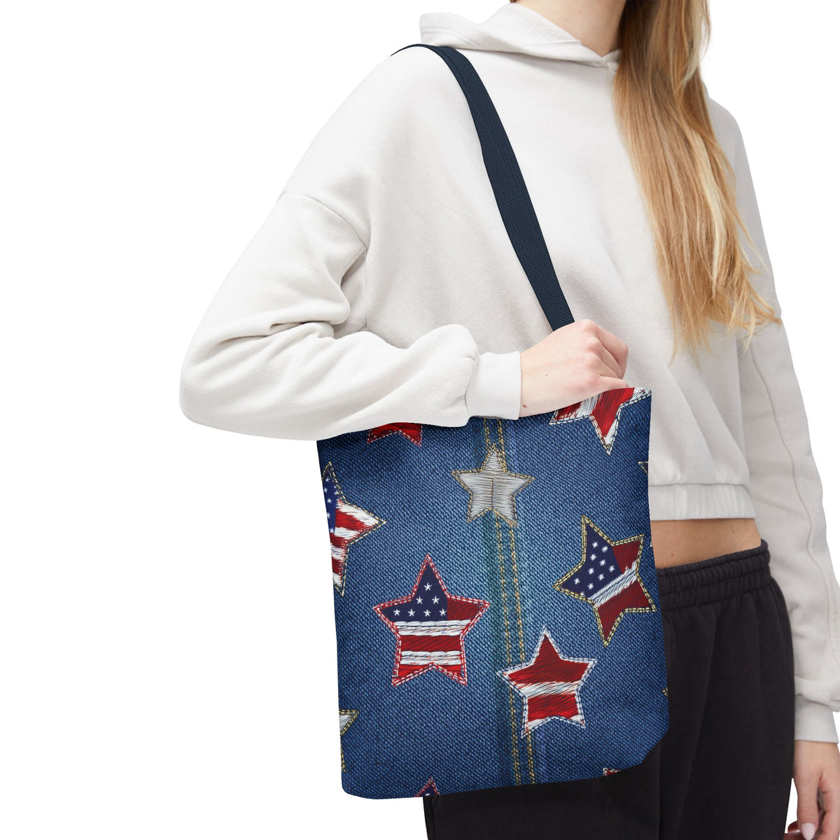 4th of July Graphic Denim Fabric Imitation Print Unisex Canvas Bag Poly Spun 3 Sizes Tote Bag 200-9