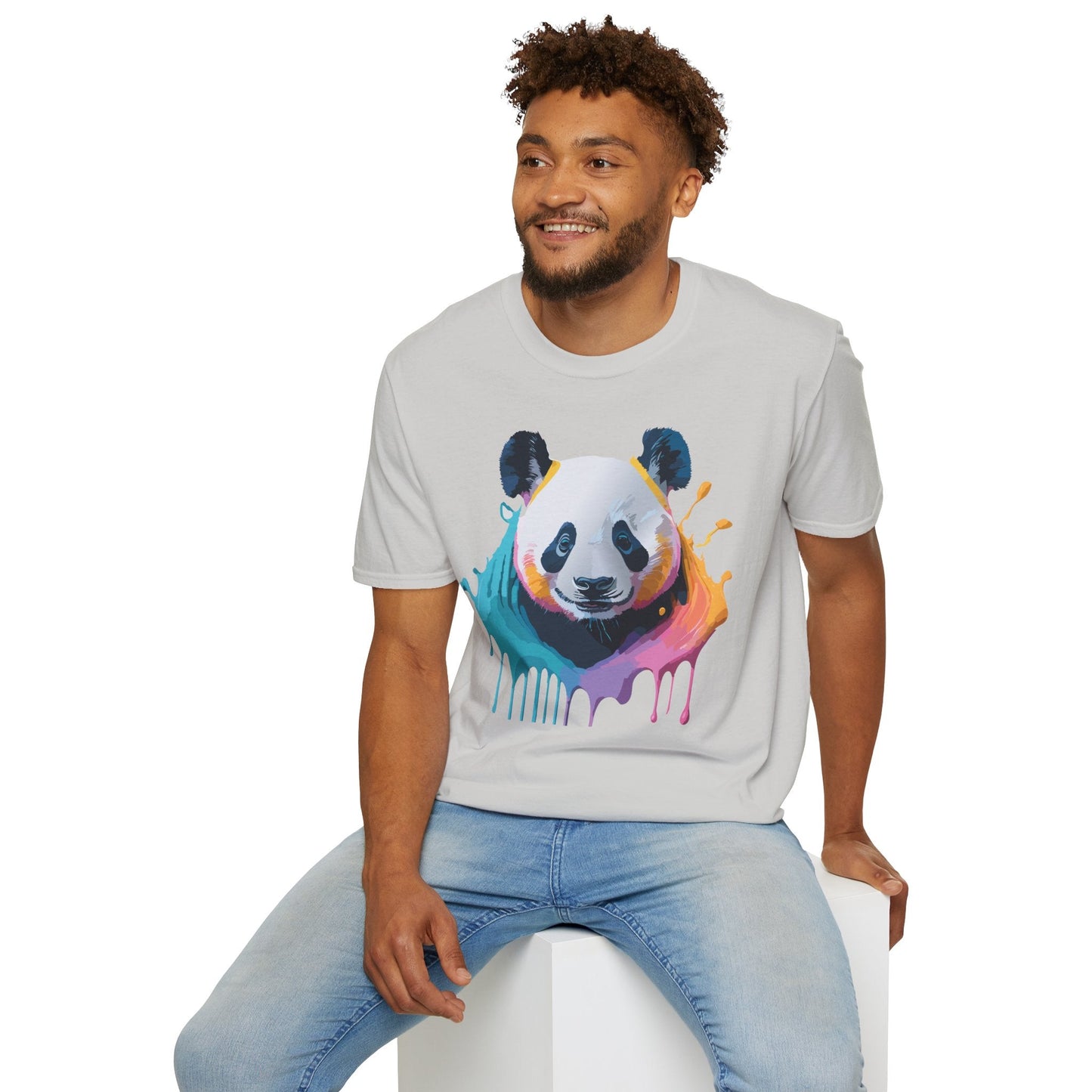 Unisex Panda Shirt T Shirt With Panda Animal Print Tee Softstyle Gildan 64000 100 Percent Ring Spun Cotton