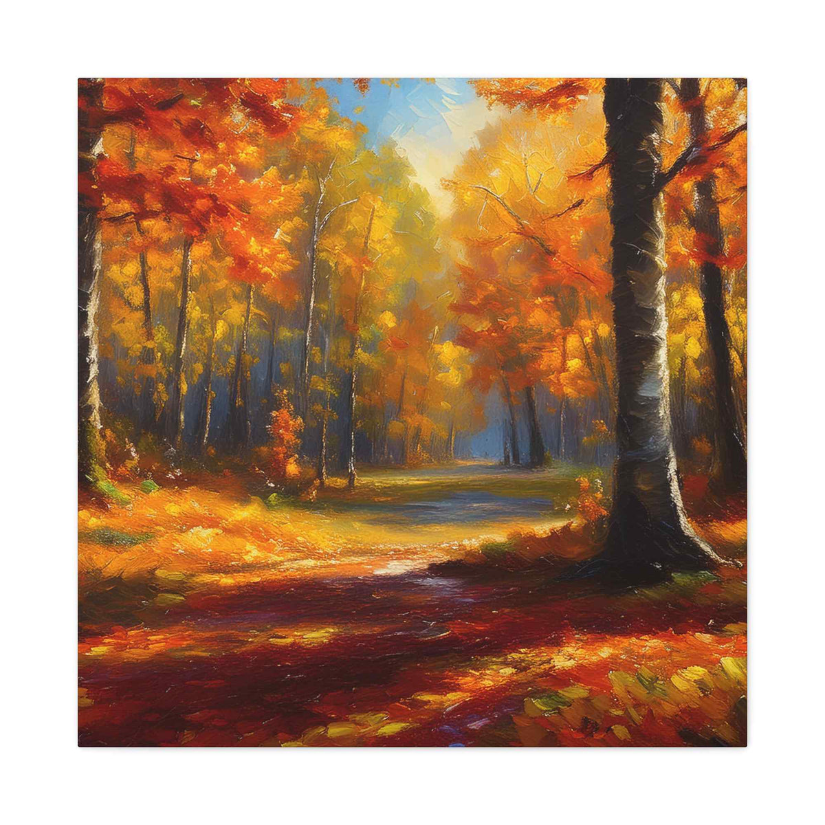 Fall Forest Print Canvas, Oil Paint Print 20x20, 24x24, 30x30, 32x32, 36x36 Art Design Canvas Pine-Wood Inner Frame MC-101