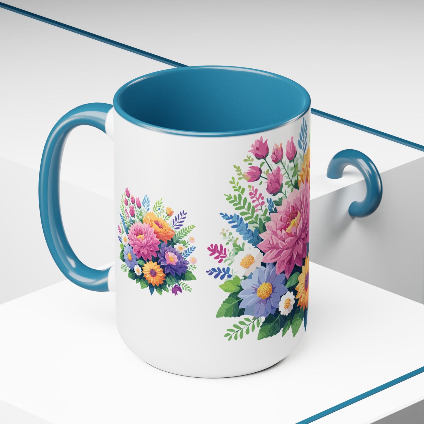 Two-Tone Coffee Mugs with flowers