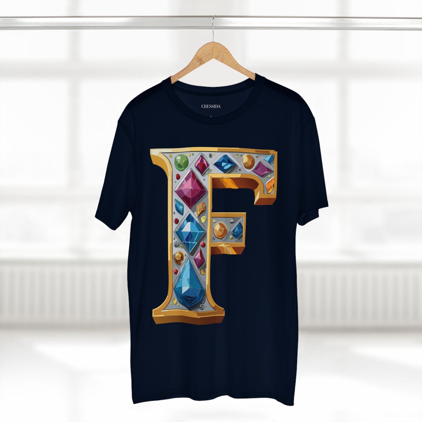 Letter F Graphic Design Tee Unisex 100 Cotton With Antique Gold Letters Artwork T-Shirt