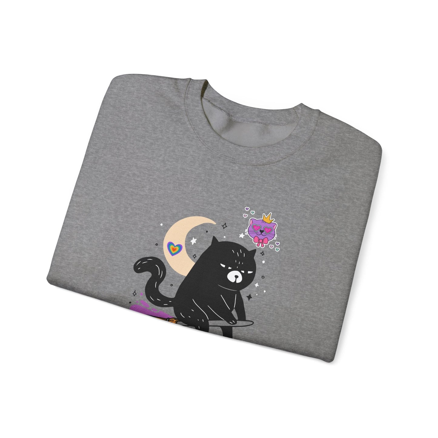 Flying Cat Heart Sweatshirt Unisex Fifty Fifty Cotton Poly Crewneck Gildan 18000 Valentines Day