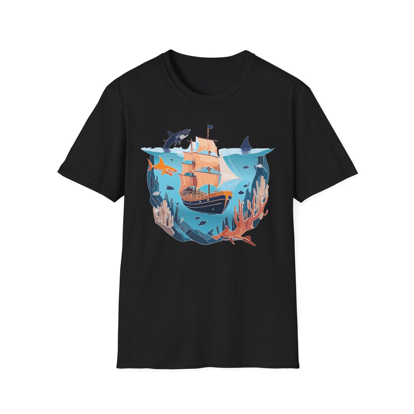 Ocean Tee Shirt Unisex Softstyle 64000 U Boat Design 100 Percent Ring Spun Cotton Tee