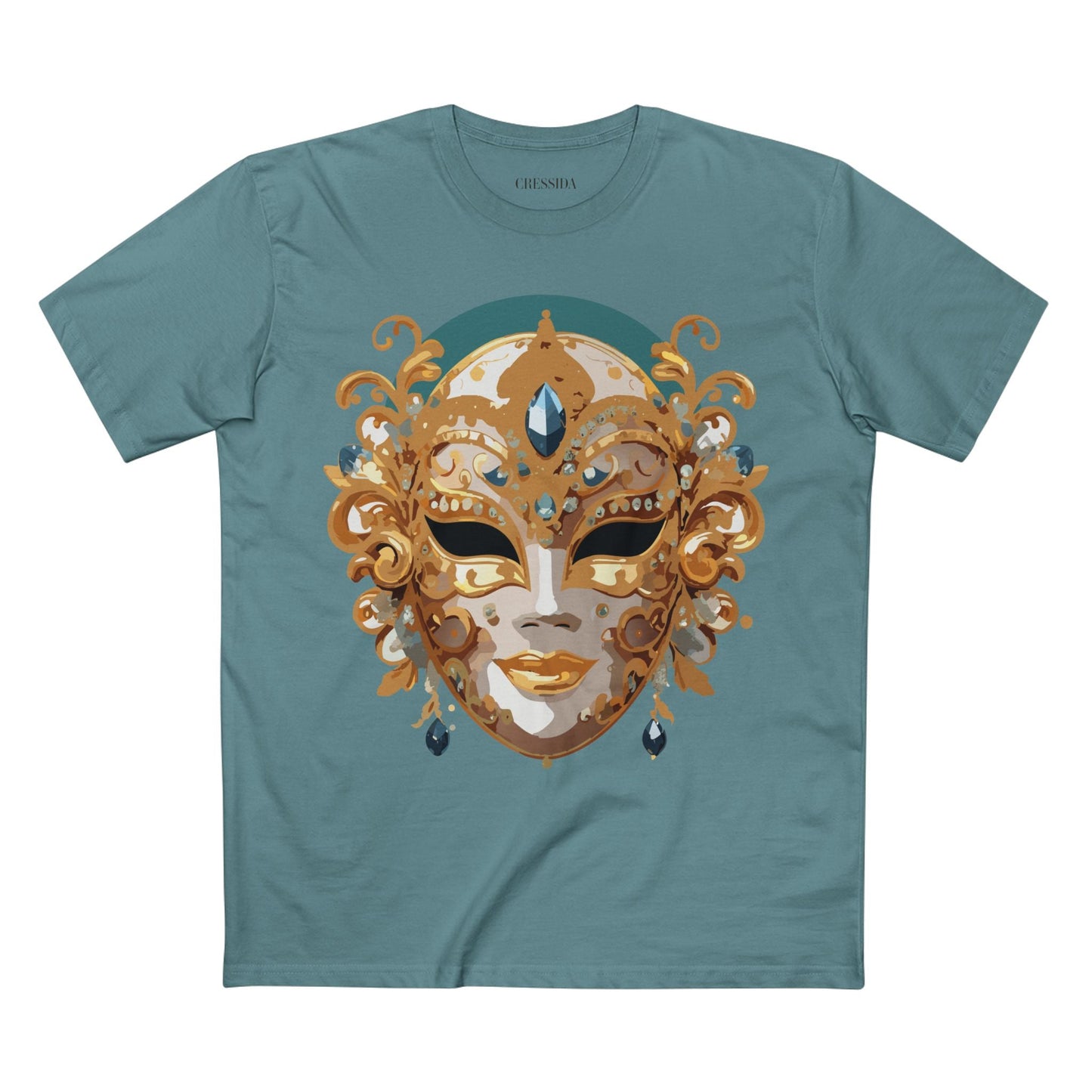 Carnival Mask Graphic T-Shirt Unisex 100 Cotton With Antique Gold Art Design Tee 3
