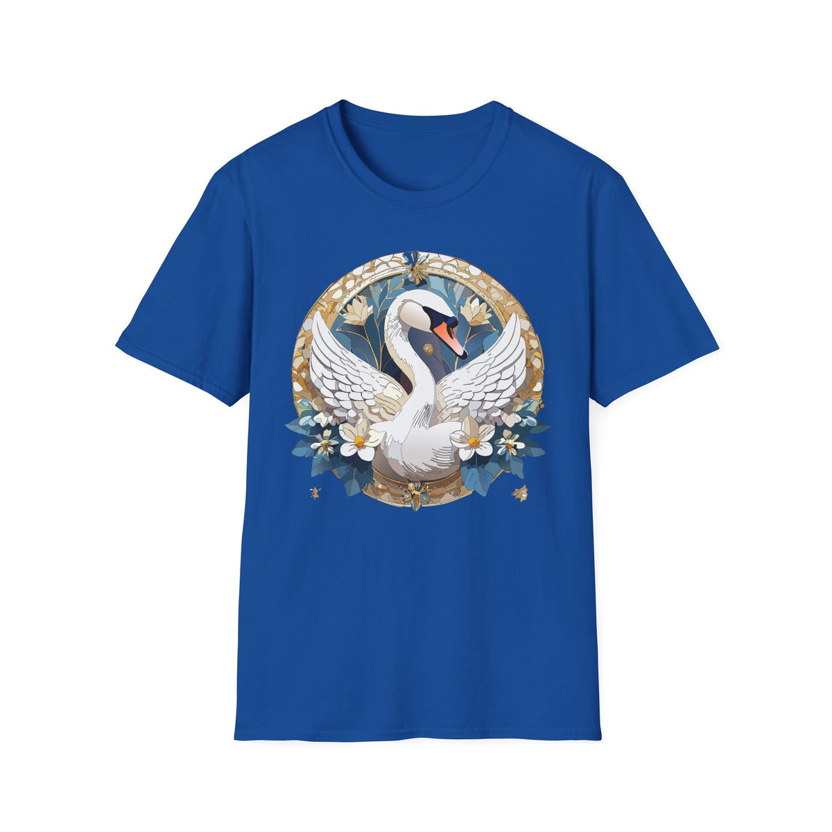 Art Nouveau Swan Illustration T-Shirt | Floral Circle Design