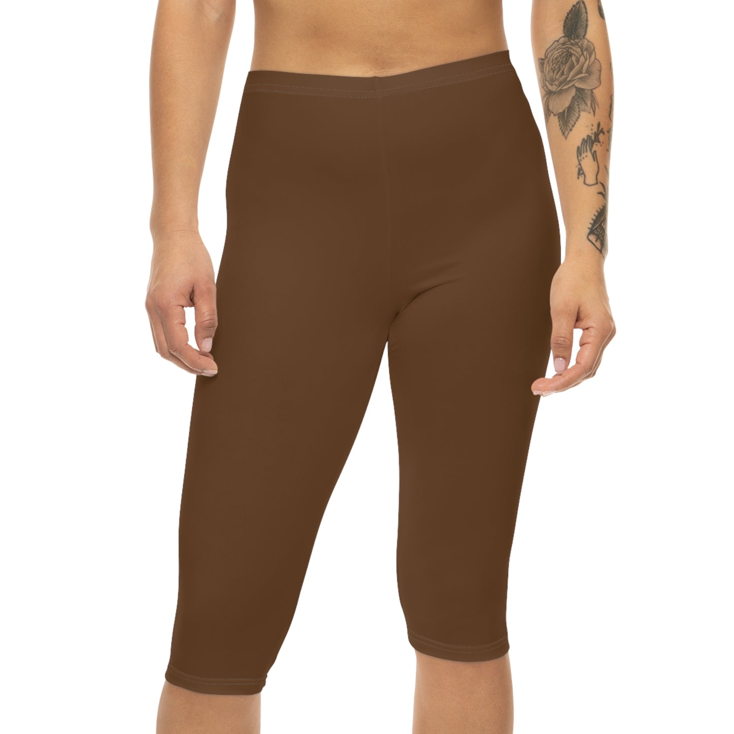 Brown Bark Color Women's Brushed Suede Poly Span Casual Capri Leggings XS-2XL