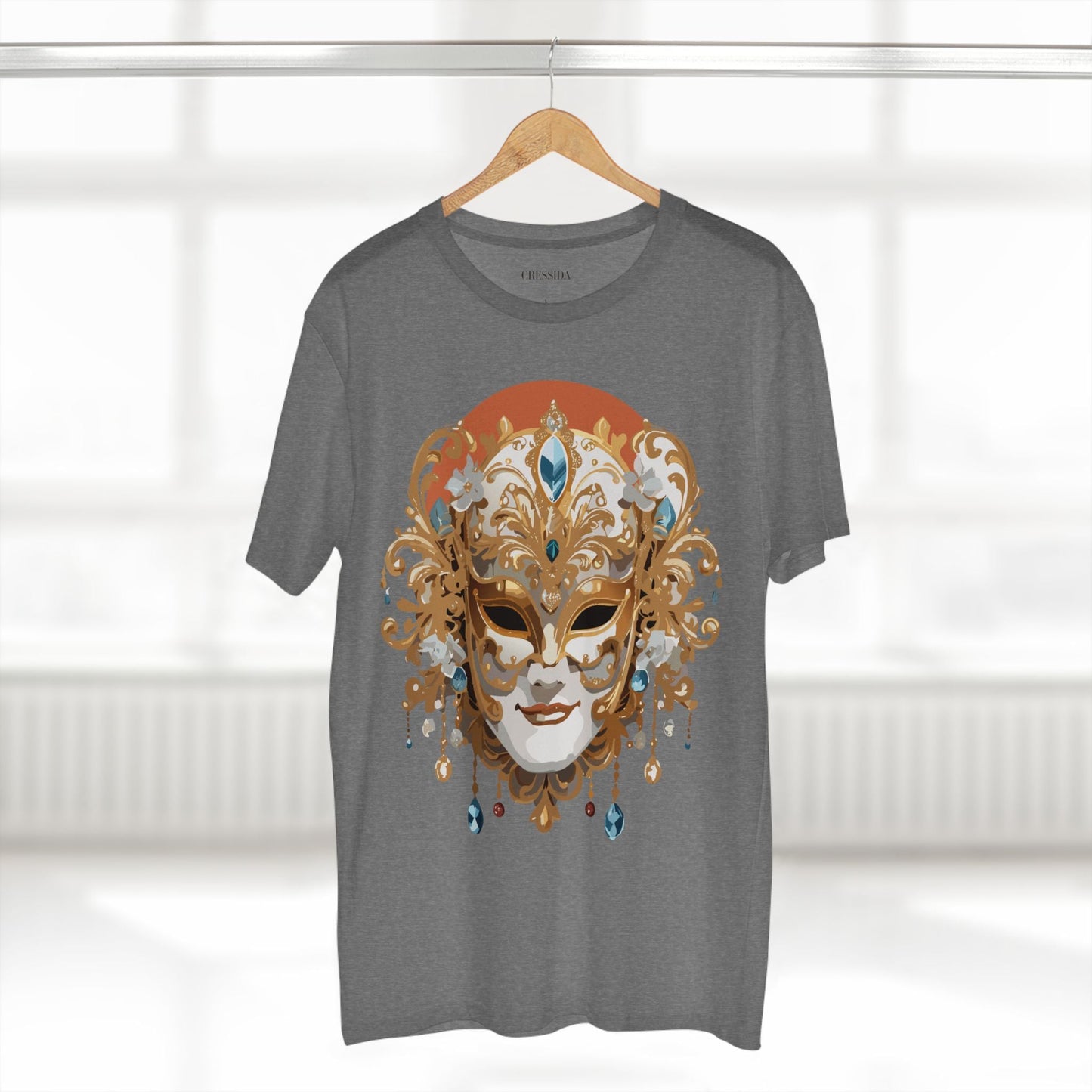 Carnival Mask Graphic T-Shirt Unisex 100 Cotton With Antique Gold Art Design Tee 2
