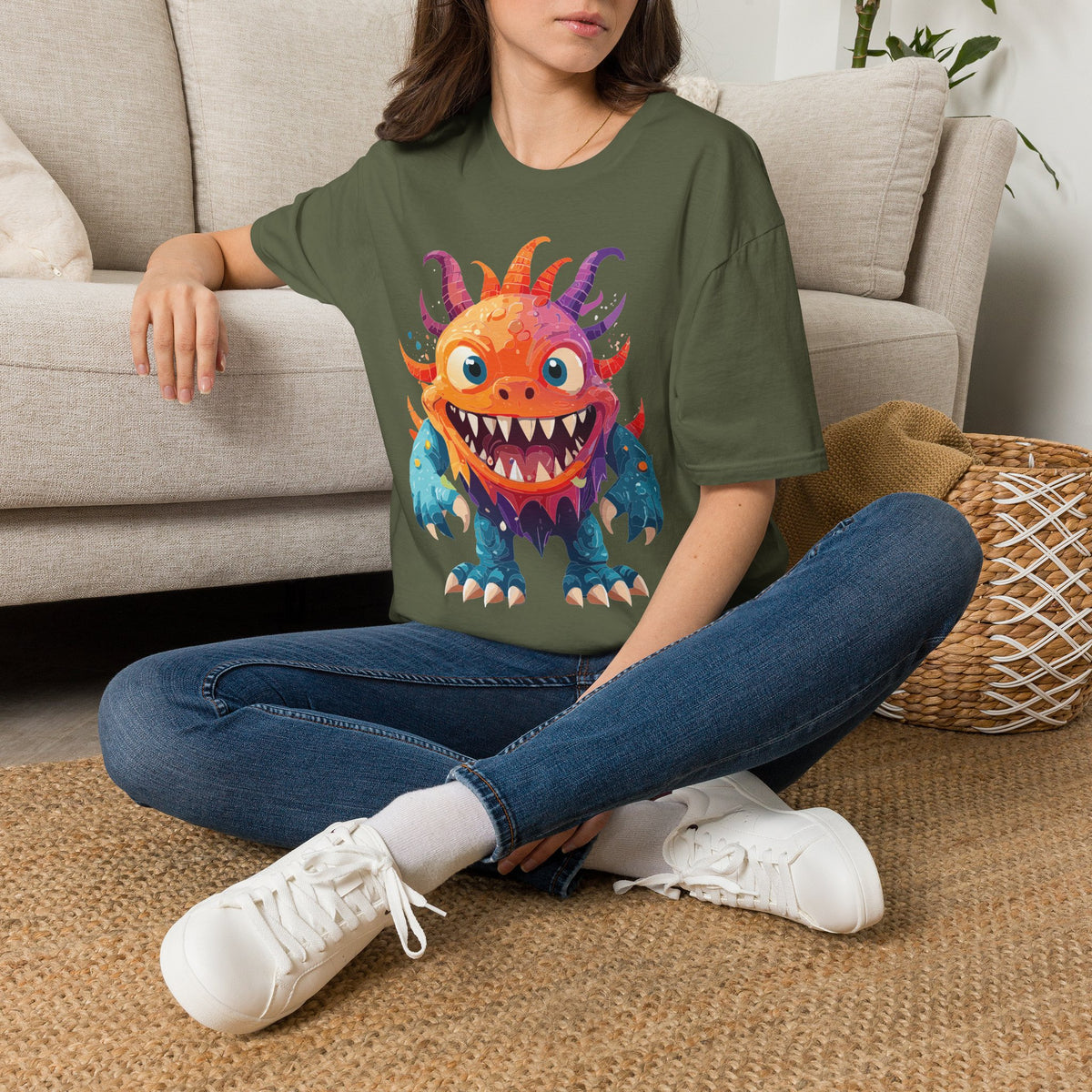 Colorful Cartoon Monster T-Shirt | Cute Spiky Halloween Creature Graphic Design Unisex 100 Cotton Gildan T-Shirt