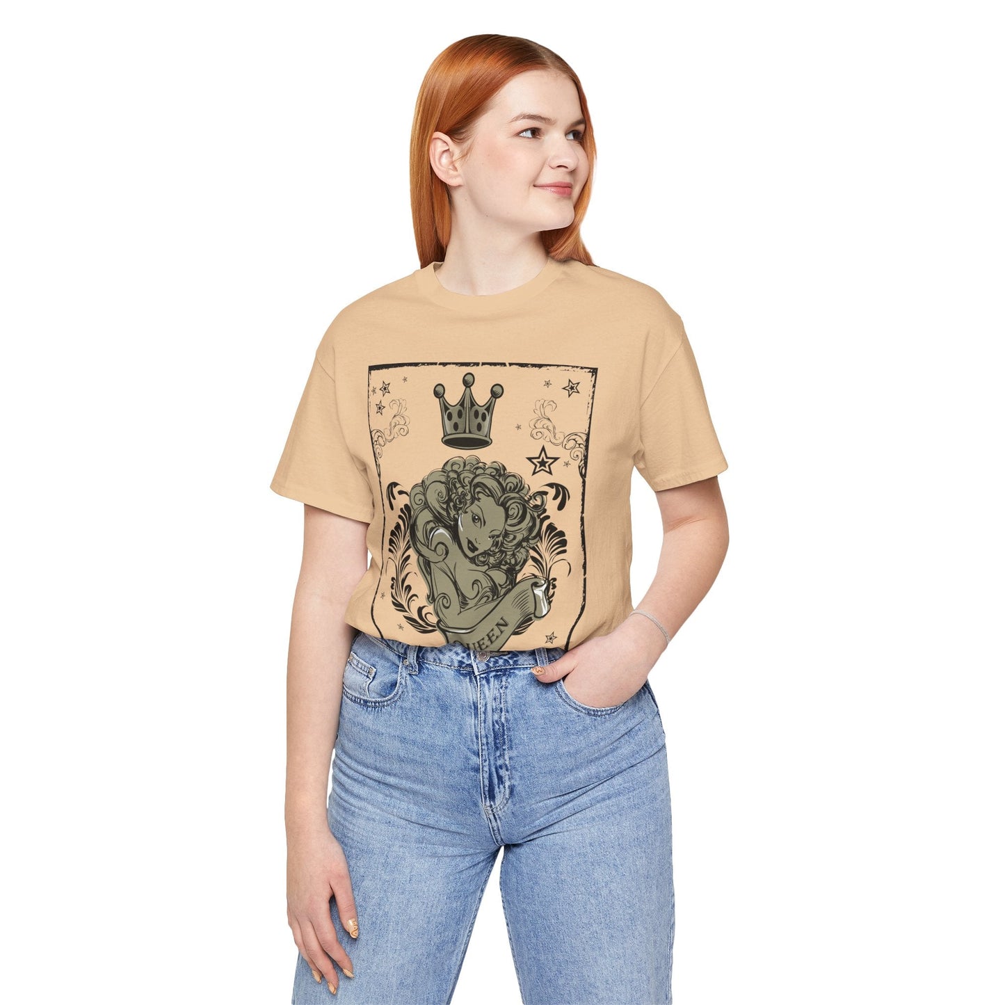 Crown Face Portrait Graphic Tee Vintage Floral Illustration Rock Band T-Shirt