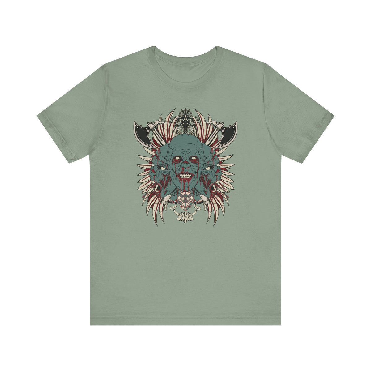 Zombie Skull Mandala T-Shirt Horror Graphic Tee, Gothic Skull Unisex Cotton Art-54-2