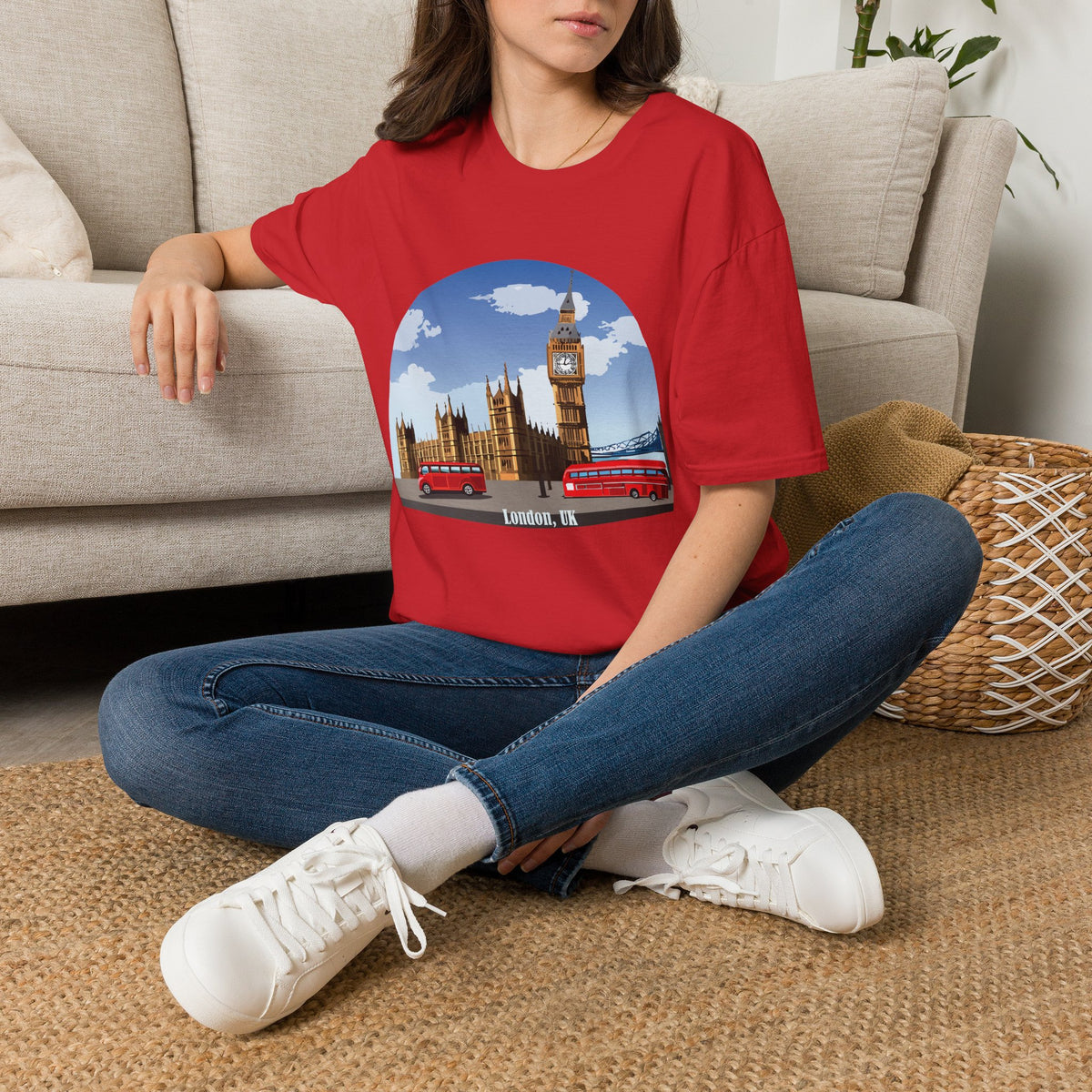 London Skyline Big Ben Illustration T-Shirt | Double Decker Bus, Bridge