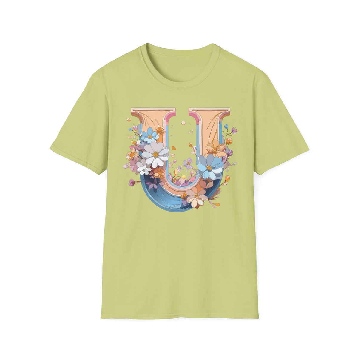 Floral Letter U T-Shirt | Monogram Initial Tee, Botanical Alphabet Shirt