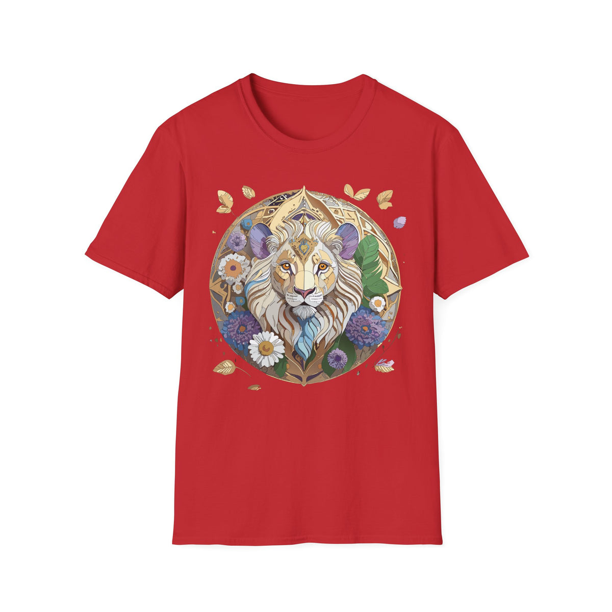 Floral Lion Illustration T-Shirt | Boho Mandala Lion Tee