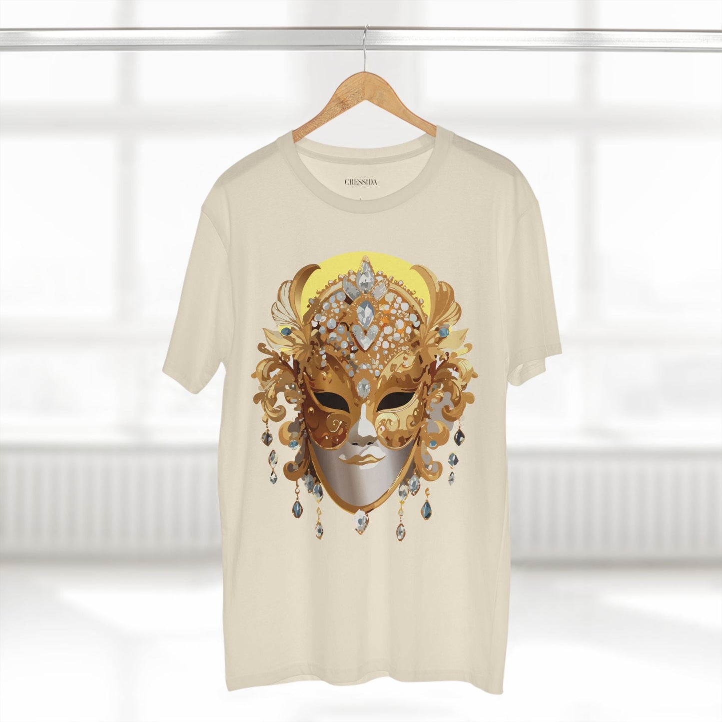 Carnival Mask Graphic T-Shirt Unisex 100 Cotton With Antique Gold Art Design Tee 7