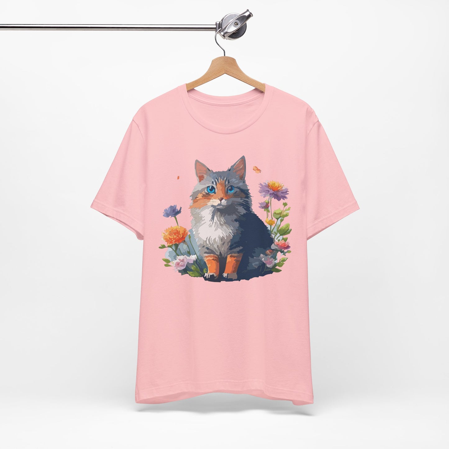 Floral Cat Tee, Animal Shirt, Cat Shirt, Floral Tee, Flower T-shirt, T-Shirt with Animal, Summer Top with Art Design