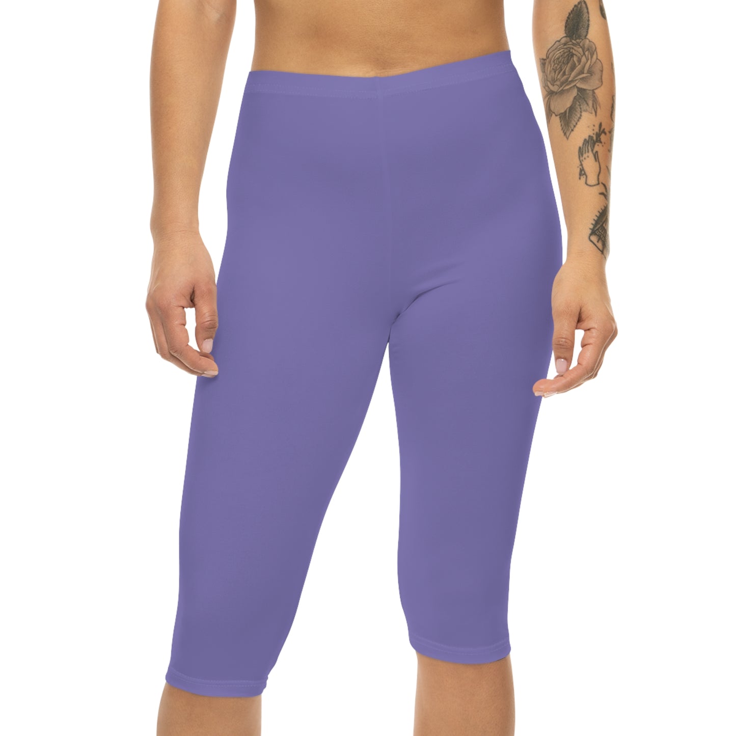 Night Lilac Color Women's Brushed Suede Poly Span Casual Capri Leggings XS-2XL