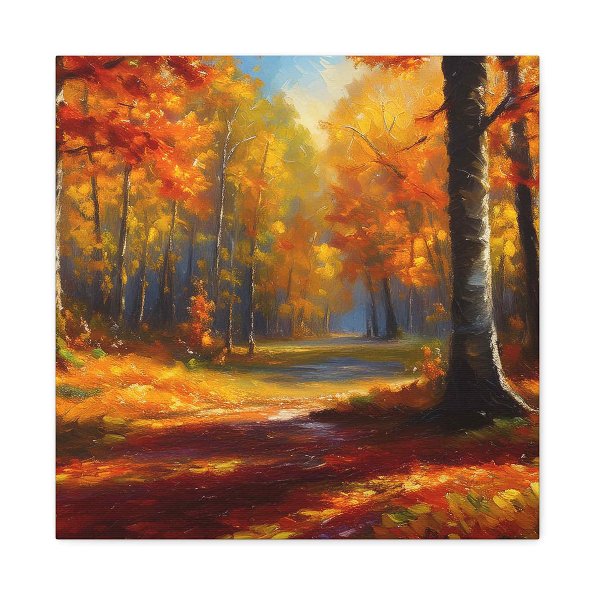 Fall Forest Print Canvas, Oil Paint Print 20x20, 24x24, 30x30, 32x32, 36x36 Art Design Canvas Pine-Wood Inner Frame MC-101