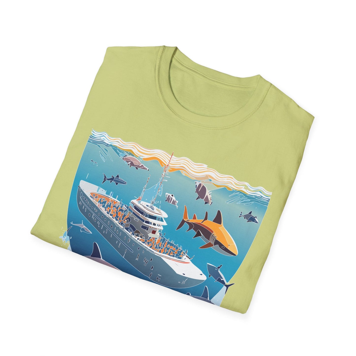 Ocean Tee Shirt Unisex Softstyle Short Sleeve With Ocean Art Design 100 Percent Ring Spun Cotton