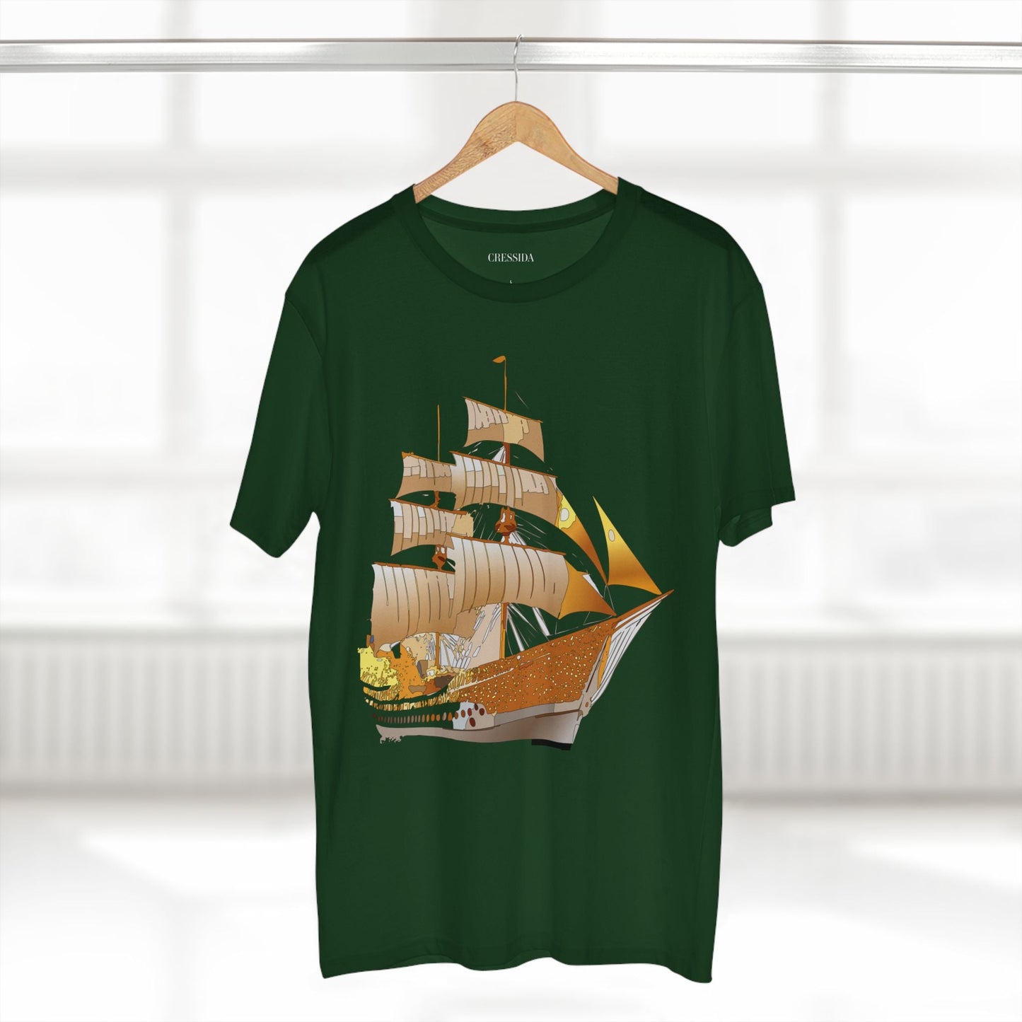Ship Graphic Unisex 100 Cotton T-Shirt with Gold Frigate Art Design 24