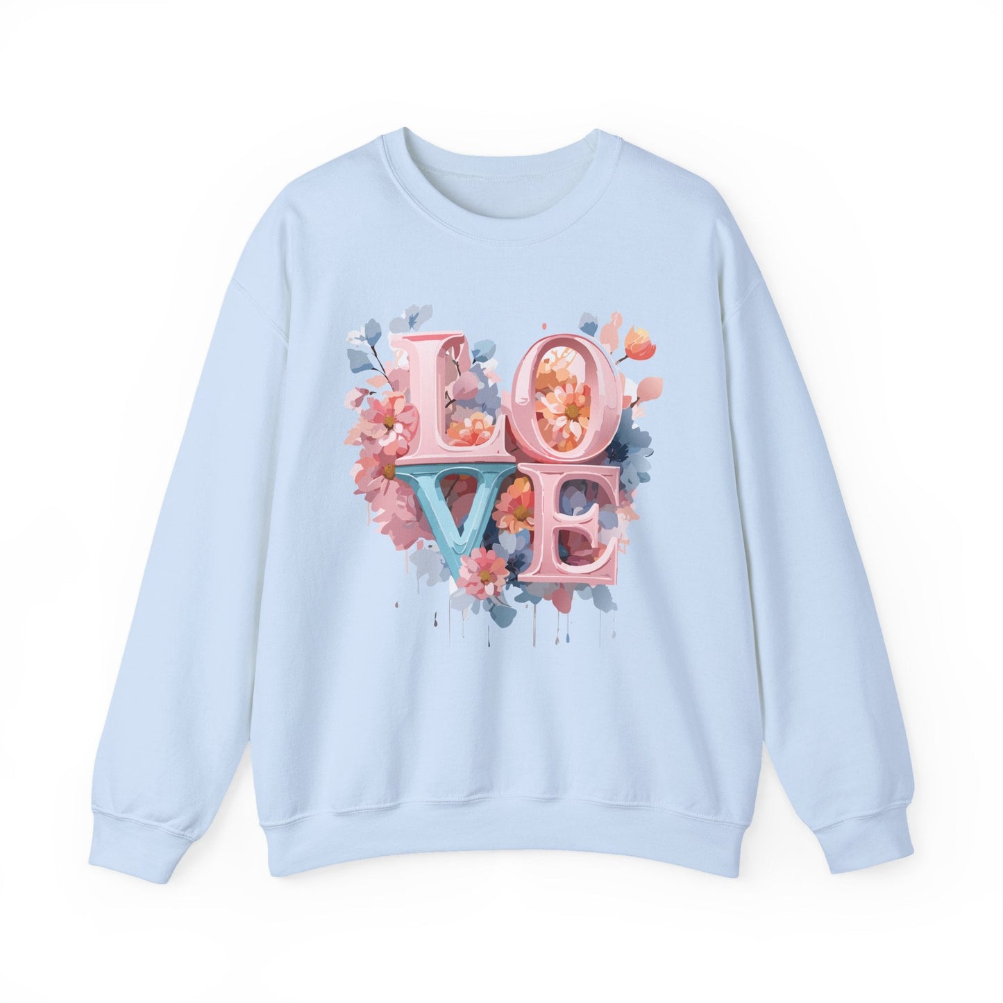 Floral Love Sweatshirt Valentines Day Unisex Heavy Blend Crewneck Gildan 18000 Cotton Polyester