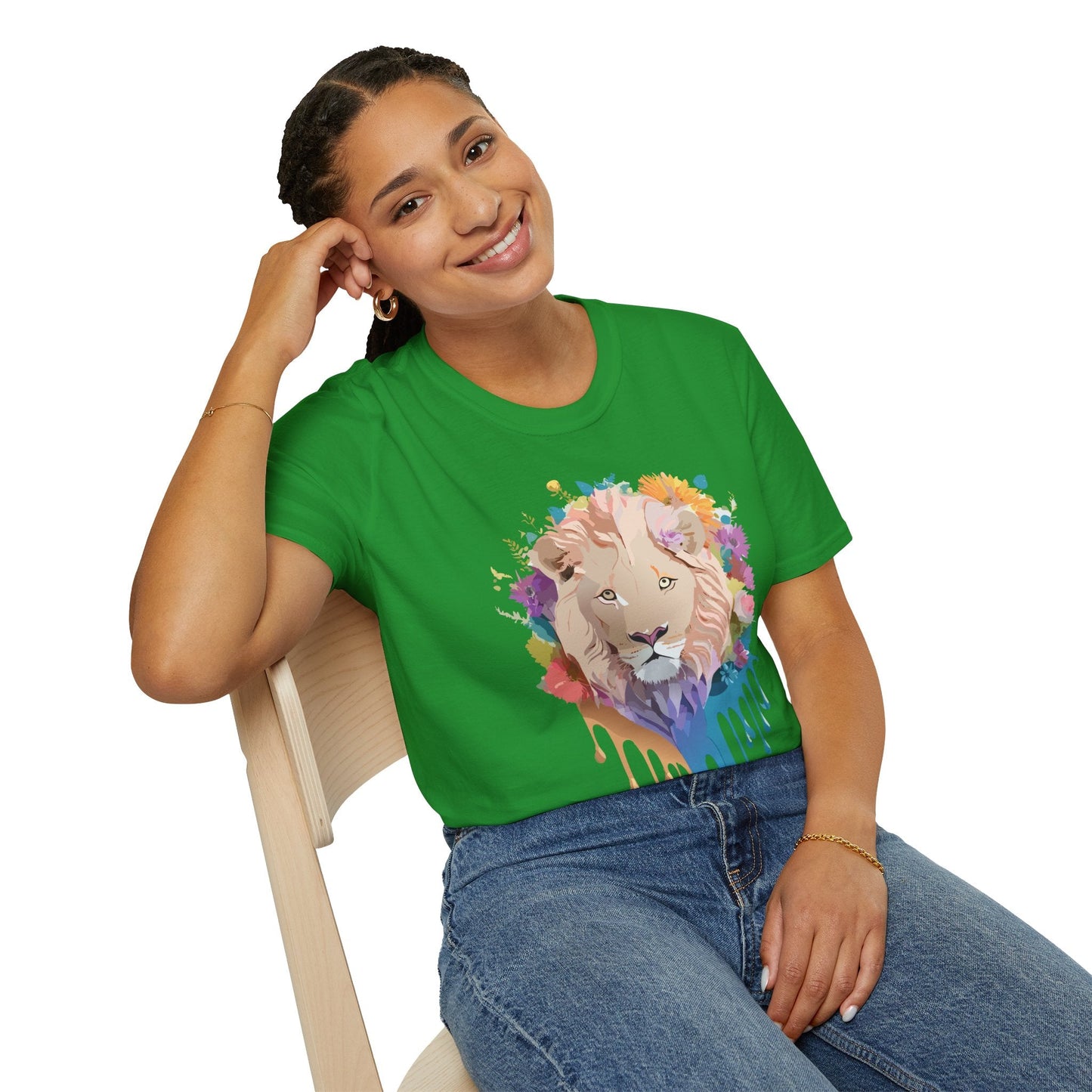 Unisex Lion Shirt Floral Lion Tee Softstyle Gildan 64000 100 Percent Cotton